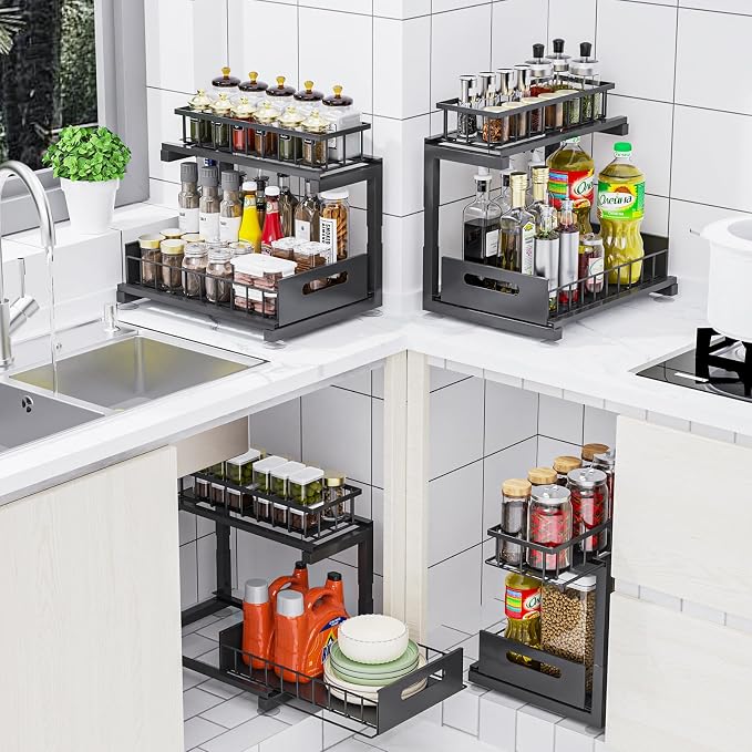 2 Pack Under Sink Organizer, Heavy Duty Metal Slide Out Sink Shelf Organizer - Image 4