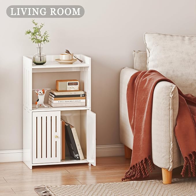 Bathroom Storage Cabinet, 3-Tier Small White Floor Cabinet Freestanding - Image 5