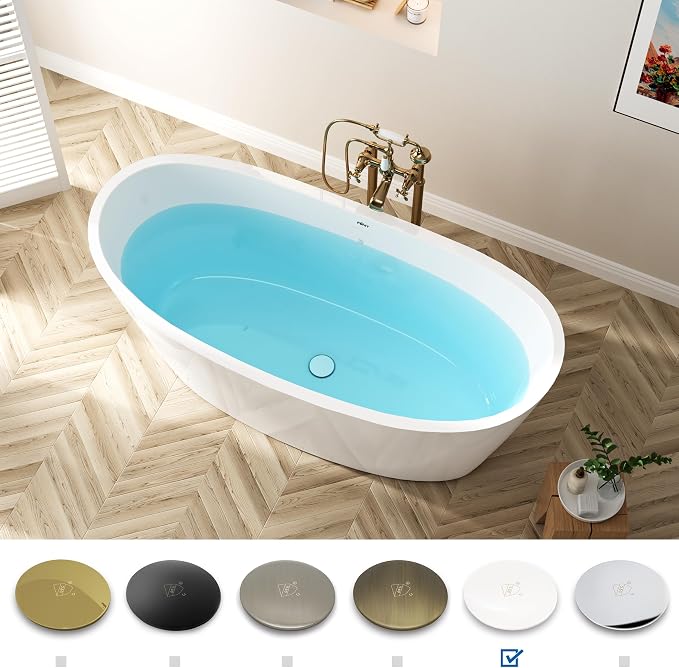FerdY Naha Elite 59" Acrylic Freestanding Bathtub, Curve Edge Freestanding - Image 3
