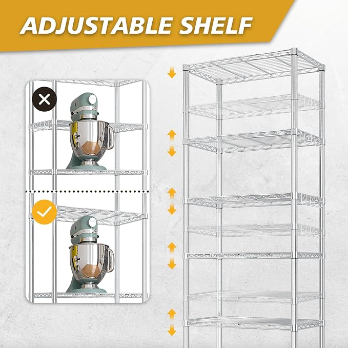 6 Tier Storage Racks Shelving, Heavy Steel Pantry Shelves, Adjustable Wire - Image 5