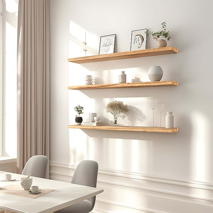 36 Inch Floating Shelves for Wall Rustic Light Wood Wall Shelves for Bedroom - Image 4