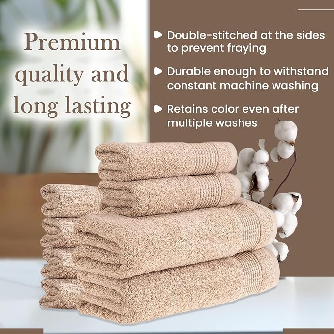 HALLEY Turkish Cotton Towels 2 Bath Towels 2 Hand Towels 4 Washcloths, Super - Image 5
