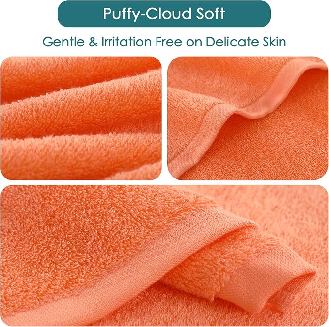 Face Towels 6 Pack, Extra Large 13x13 inch Orange Wash Cloths - Image 8