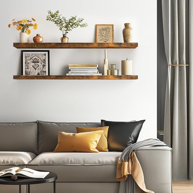 BAYKA Floating Shelves, 48 inches Long Wall Mounted Rustic Wood Shelves - Image 2