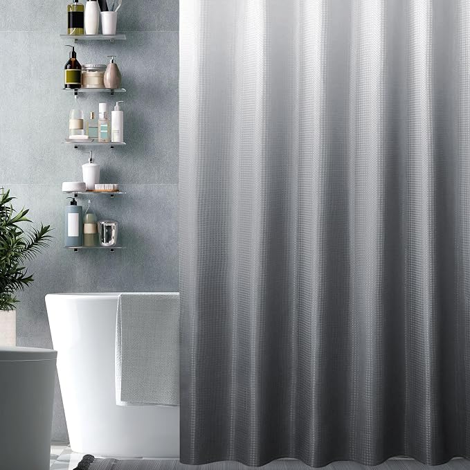 Gibelle Long Shower Curtain 72 x 78, Tall Grey Ombre Shower Curtain - Image 6