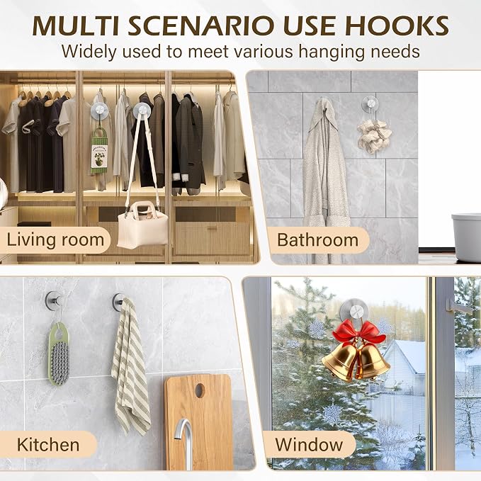 Shower Suction Cup Hooks, Heavy Duty Bathroom Wall Hooks - Image 4