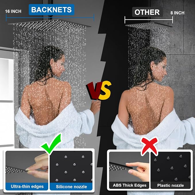 Thermostatic Matte Black Shower System, 16 Inch Luxury Rain Mixer Shower Combo - Image 5