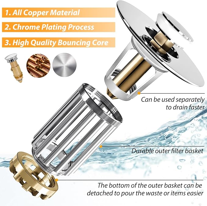 Bathroom Sink Drain Strainer, Universal Sink Plug - Image 2
