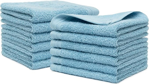 100% Cotton Washcloths Set 13” x 13” | Sky Blue Towels | Set of 12 Ultra Soft by Weidemans