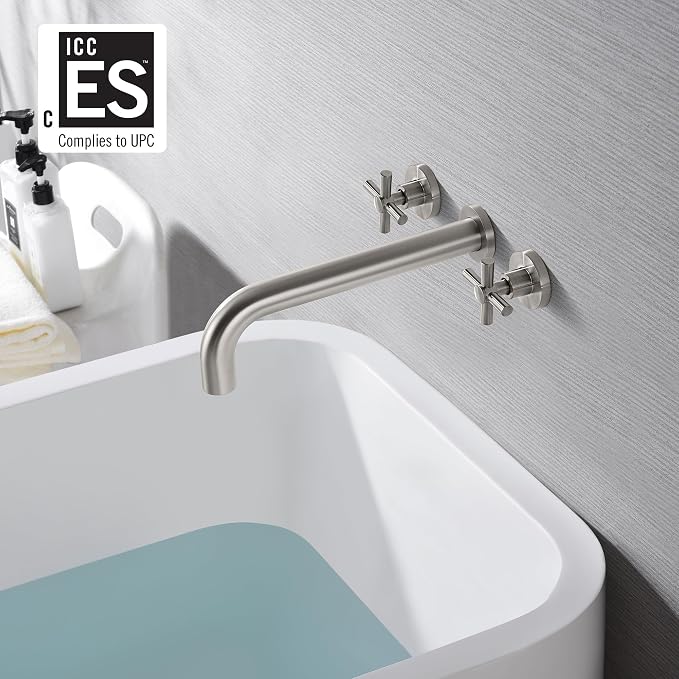 SUMERAIN Tub Faucet Brushed Nickel Wall Mount Tub Filler High Flow Bathtub - Image 2