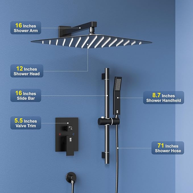 SR SUN RISE 12 Inch Slide Bar Shower Faucet Luxury High Pressure Shower Heads - Image 7