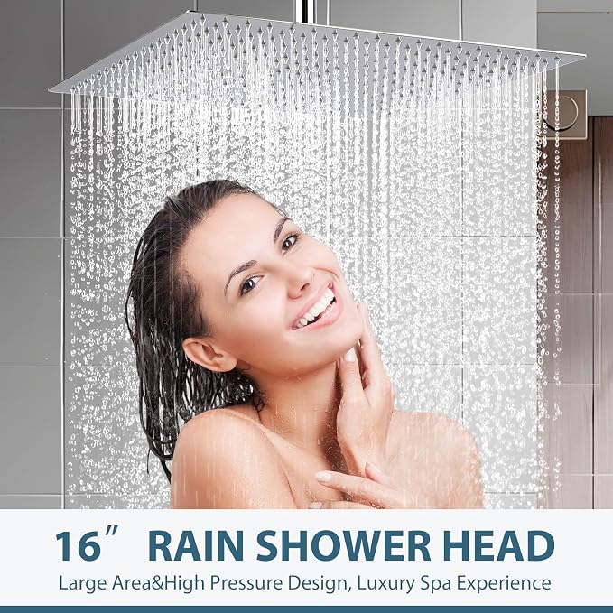 16inch Rainfall Shower Head, Ultra Thin 304 Stainless Steel High Flow Square - Image 3