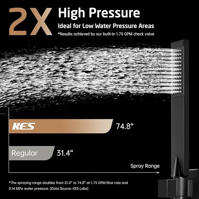 KES Black Shower Faucet Set Complete, 12 Inch Rainfall Shower Head - Image 3
