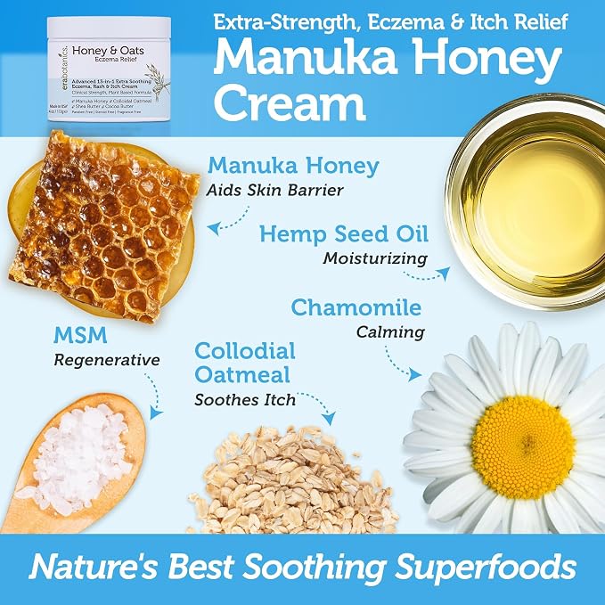 Eczema Cream with Manuka Honey & Colloidal Oatmeal – Extra Strength Anti Itch - Image 2