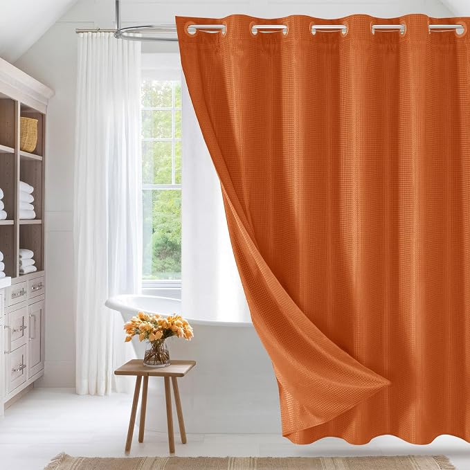 MitoVilla Orange Long Shower Curtain Liner Set 72 x 80, No Hooks Needed 80 inch by MitoVilla