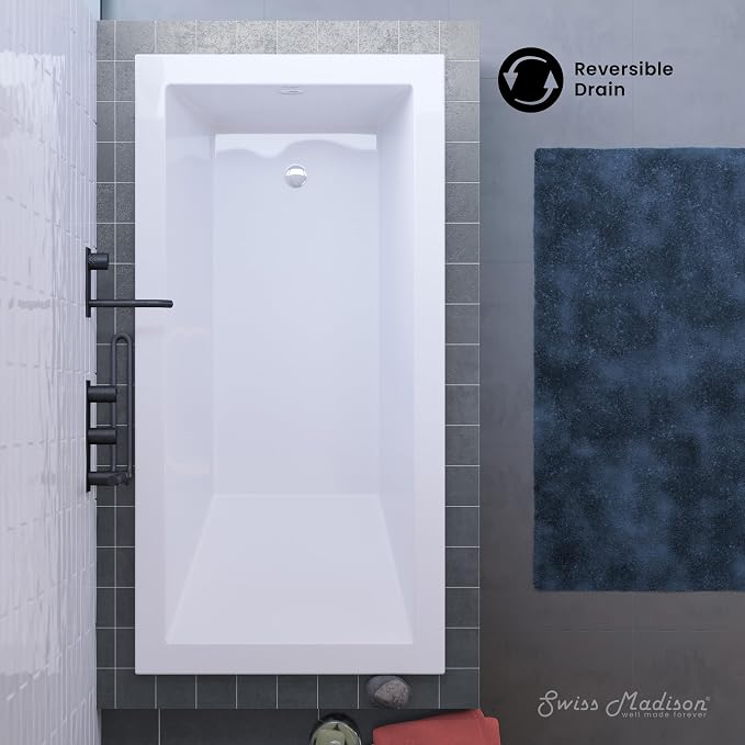 Swiss Madison Voltaire 54" x 30" Reversible Drain Drop-In Bathtub - Image 5