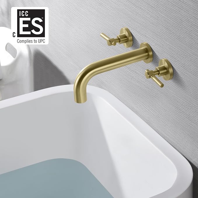 SUMERAIN Wall Mount Tub Faucet Brushed Gold Bathtub Faucet 3 Hole Tub Filler - Image 2