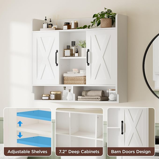 White Bathroom Wall Cabinet, Wall Mount Storage Cabinet, Floating Medicine - Image 4