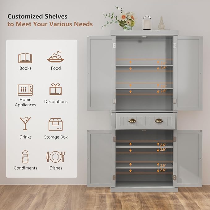 72" Kitchen Pantry, Tall Storage Cabinets - Image 6
