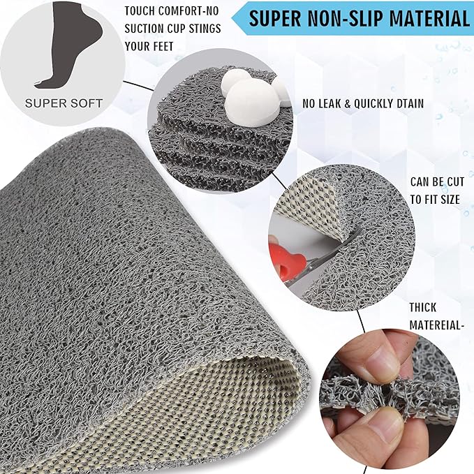 godehone Shower Mats Non Slip Without Suction Cups, PVC Loofah Bathroom Mats - Image 4