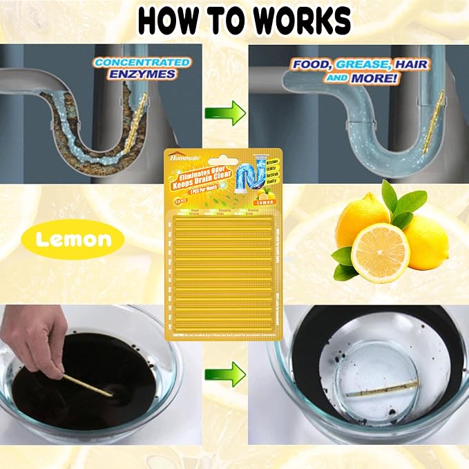 Drain Sticks Bio-Flow Drain Cleaner Sticks Lemon Scent Odor Remover - Image 6