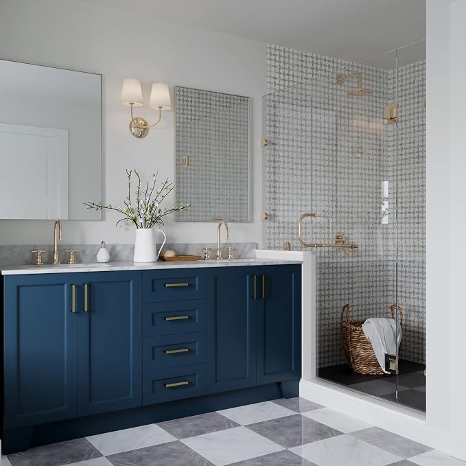 ARIEL 73" Midnight Blue Double Bathroom Vanity, Italian Carrara Marble - Image 3