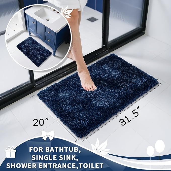 Yimobra Chenille Bathroom Rugs Non Slip, Extra Thick Soft Absorbent Bath Rug - Image 2