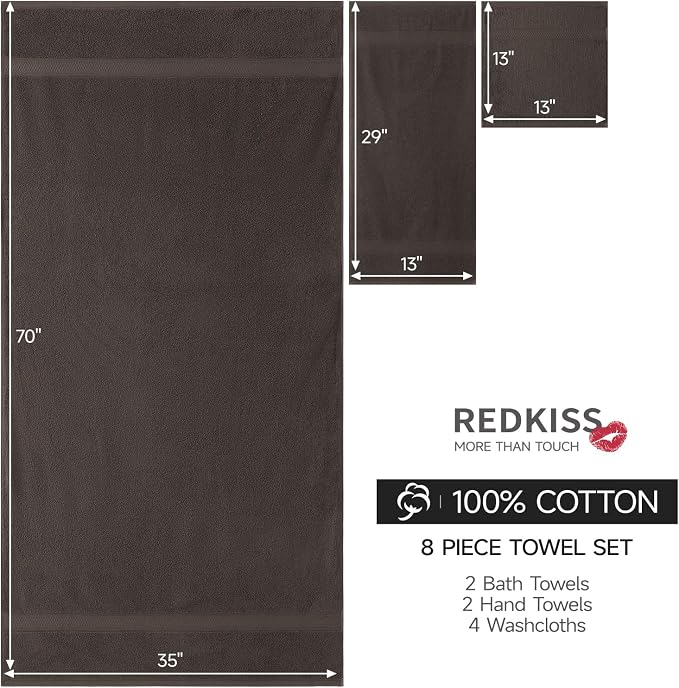 REDKISS Luxury 100% Cotton 8 Piece Bath Towel Sets, 2 Bath Sheets, 2 Hand - Image 3