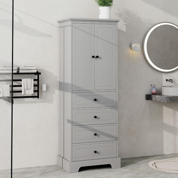 Merax Bathroom Cabinet with Doors and Drawers, Tall Storage Pantry by Merax