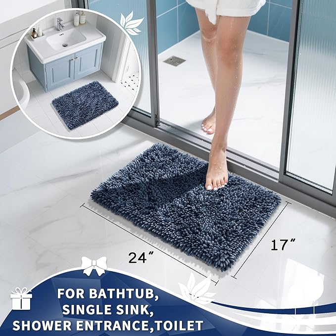 Yimobra Chenille Bathroom Rugs Non Slip, Extra Thick Soft Absorbent Bath Rug - Image 2