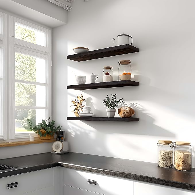 24 Inch Floating Shelves for Wall Rustic Brown Wood Wall Shelves for Bedroom - Image 7