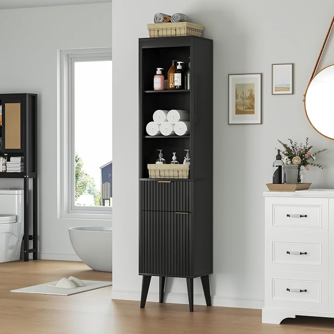70" H Tall Storage Cabinet, Fluted Freestanding Floor Organizer - Image 4