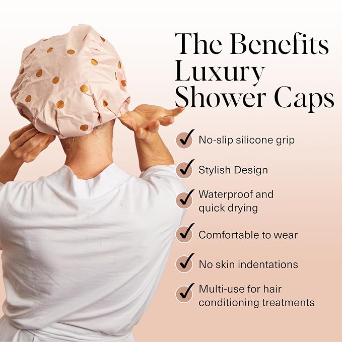 Kitsch Luxury Shower Caps for Women Reusable Waterproof - Image 2