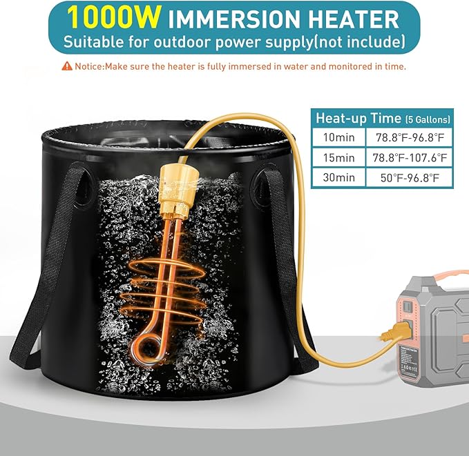 Portable Hot Shower for Camping Shower Tent Kit, 1000W Immersion Heater - Image 2