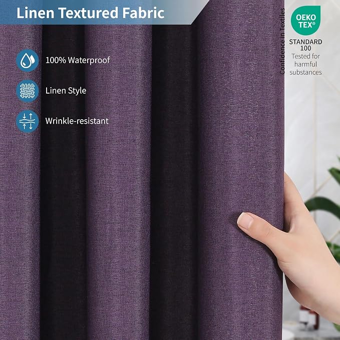 2-in-1 Waterproof Fabric Shower Curtain or Liner, Linen Textured, Breathable - Image 4
