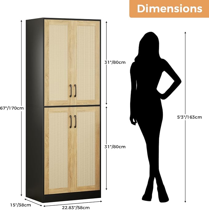 JASIWAY Kitchen Pantry Cabinet, Wooden Linen Pantry Cupboard - Image 2