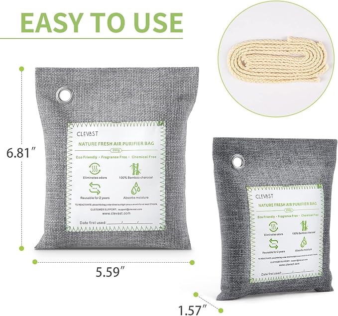 CLEVAST Bamboo Charcoal Air Purifying Bags, Removes Odors and Moisture - Image 5
