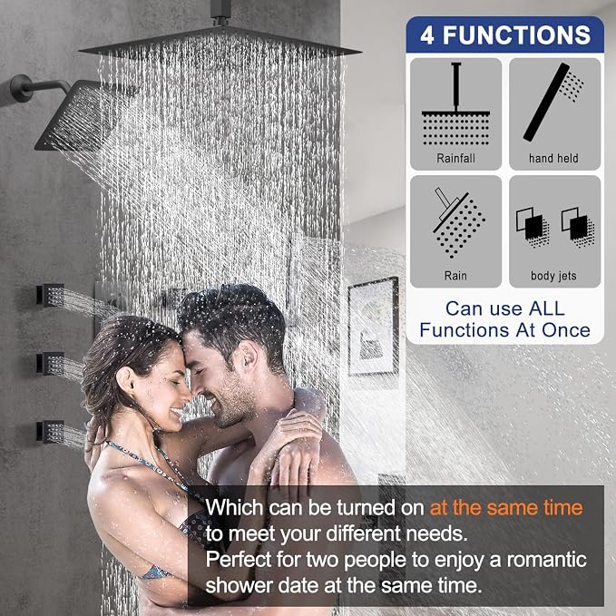 Black Thermostatic Shower System Dual Shower Heads - Image 2