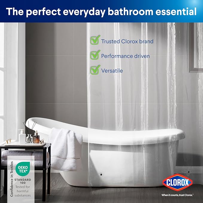 Clorox Shower Curtain Liner, Premium Heavyweight Durable Waterproof 8g PEVA - Image 9