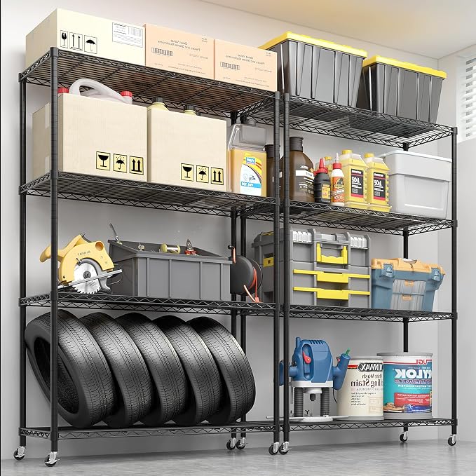 4 Tier Storage Racks Shelving, Heavy Steel Pantry Shelves, Adjustable Wire - Image 8