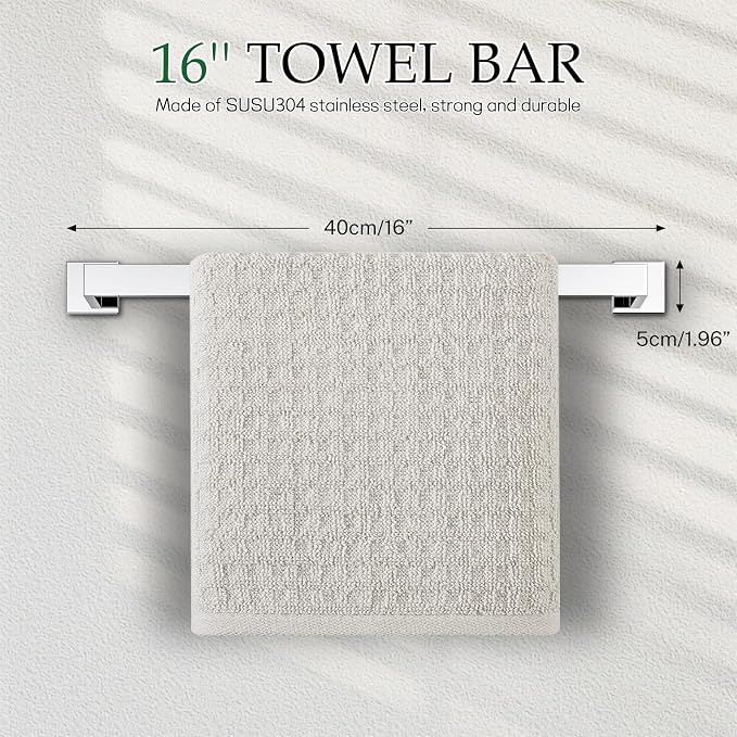 5-Pieces Polished Chrome Bathroom Hardware Accessories Set, 16 Inch Towel Bar - Image 2