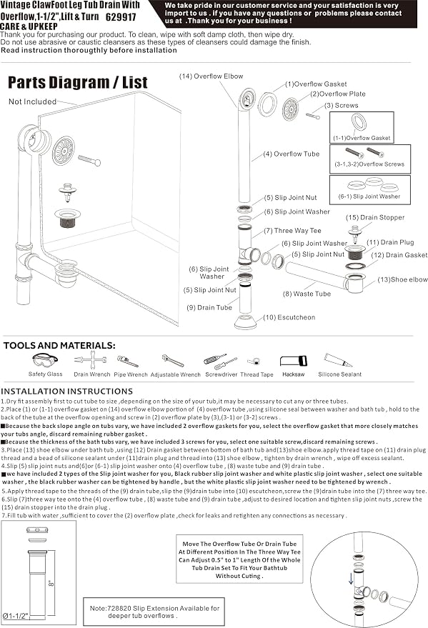 Artiwell Vintage Claw Foot Tub Drain Kit - Image 7