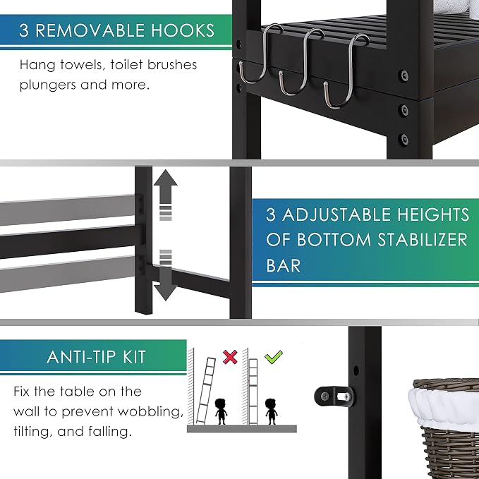 SMIBUY Bathroom Storage Shelf, Bamboo Over-The-Toilet Organizer Rack, - Image 6