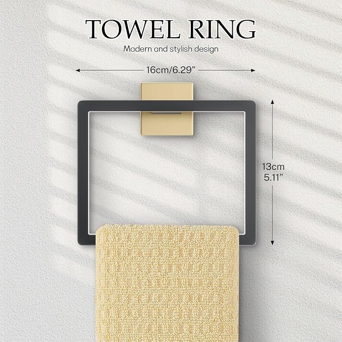 Black and Gold Bathroom Hardware Accessories Set 5-Pieces Towel Bar Set - Image 4