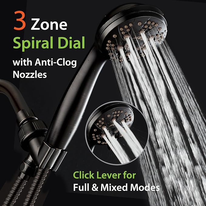 AquaDance High Pressure 6-Setting Oil Rubbed Bronze Handheld Shower Head - Image 3