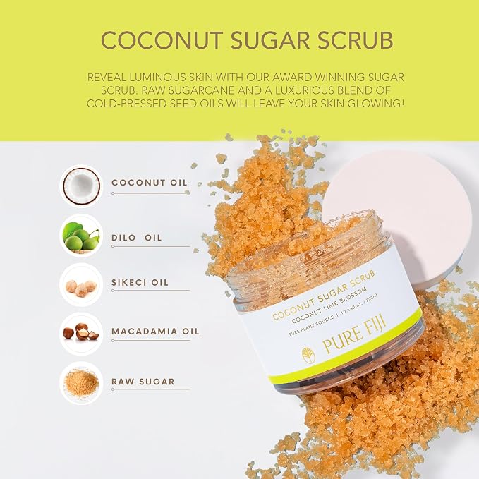 Pure Fiji Coconut Sugar Body Scrub, Coconut Lime Blossom - Image 6