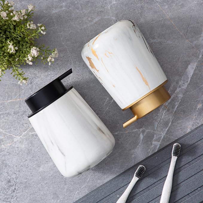 Enra Ceramic Gold Foaming Soap Dispenser, 12 oz Marble Foam soap Dispenser - Image 7