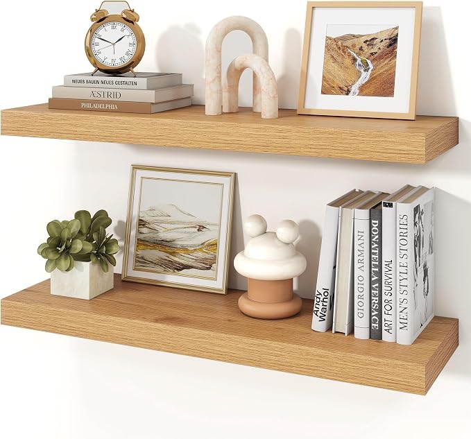 Floating Shelves for Wall, 9.3" Deep Wall Mounted Wood Shelves for Bathroom by Unknown