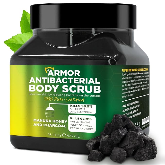 Antibacterial Body Scrub | Manuka Honey & Charcoal | Kills 99.9% of Germs & by TerramedJustThinkComfort