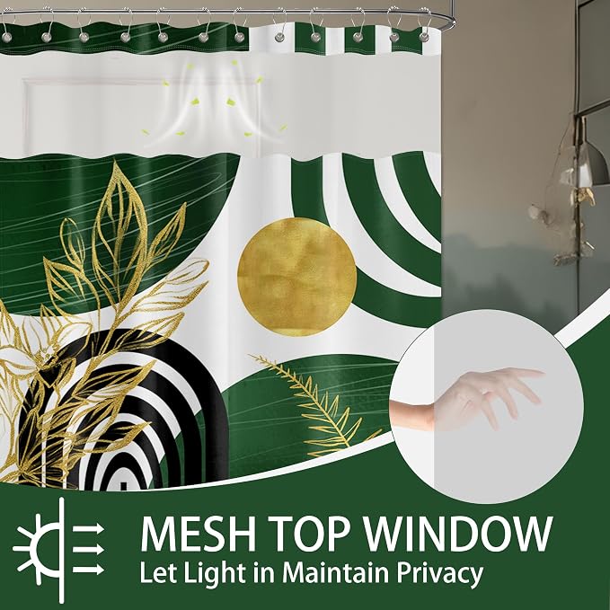 Olive Green Bohemian See Through Mesh Top Shower Curtain - Image 2